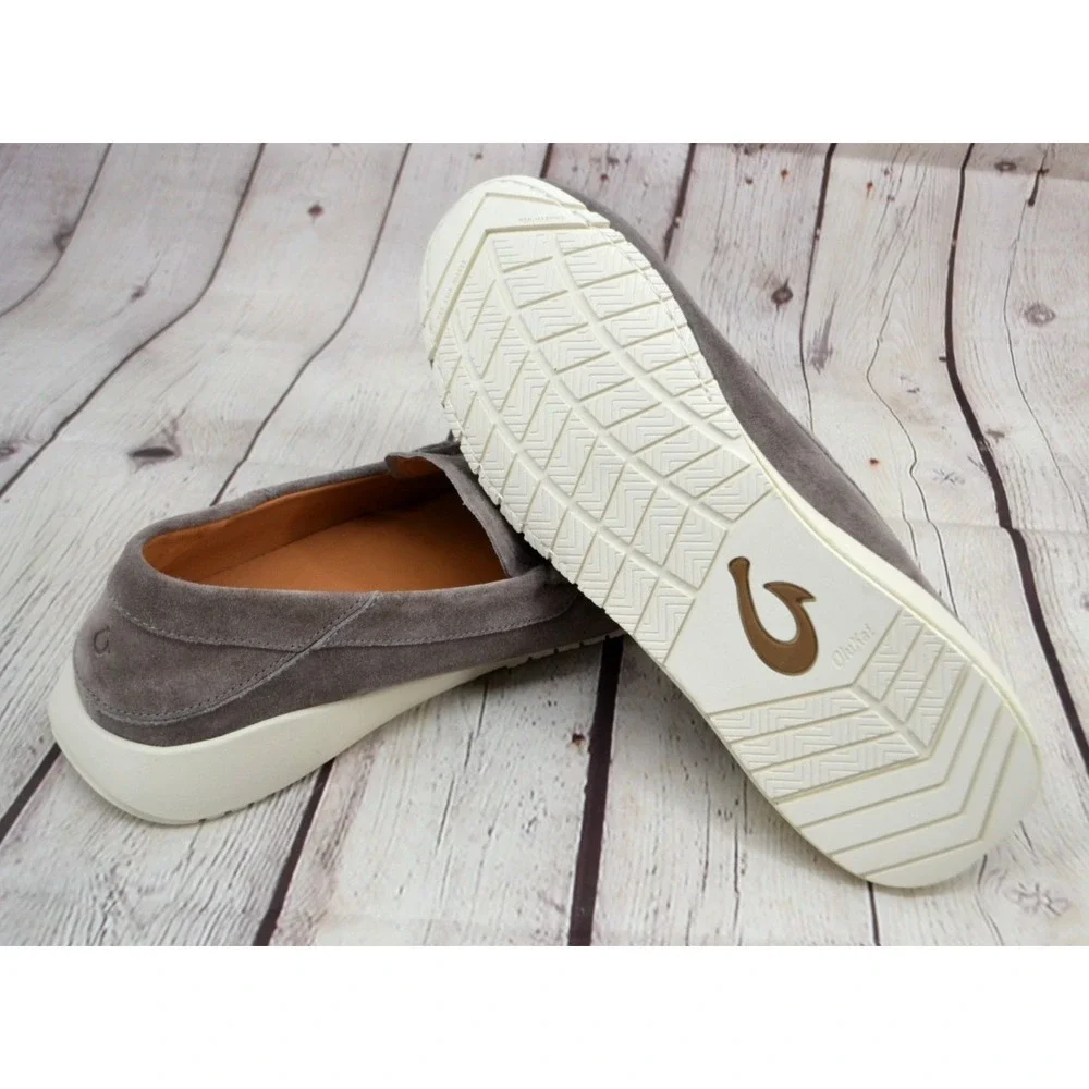 OLUKAU Men's Ka'a Leather Suede Loafers SIZE 14 Gray BRAND‎ NEW